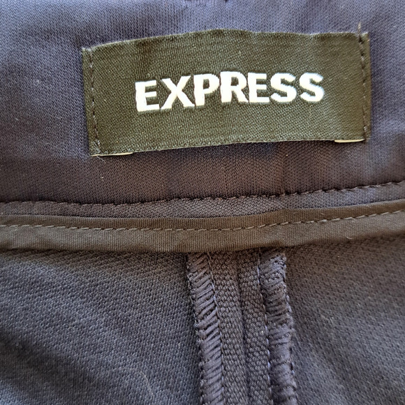 EXPRESS Flare High Rise  Pant Size 6 Navy Blue Stretch Knit Seamed Trouser Work - Picture 5 of 8
